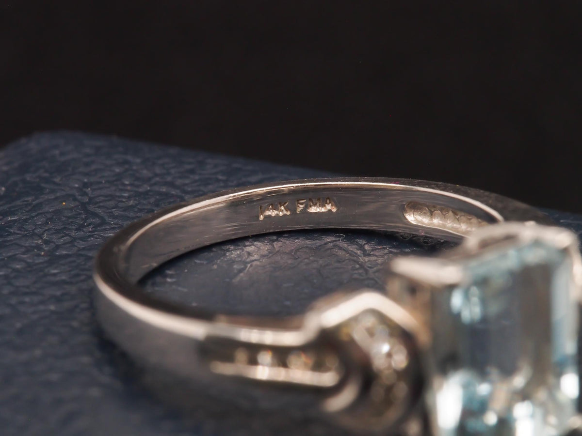 14k White Gold Aquamarine and Diamond Engagement Ring - VHK#235