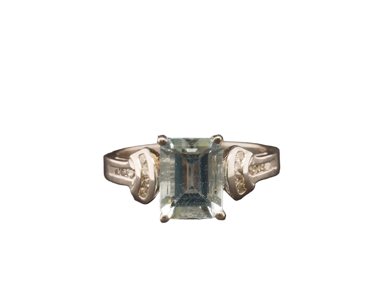 14k White Gold Aquamarine and Diamond Engagement Ring - VHK#235
