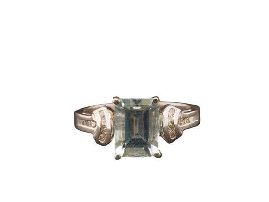 14k White Gold Aquamarine and Diamond Engagement Ring - VHK#235