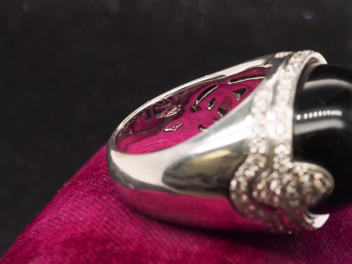 18k White Gold Domed Onyx and Diamond Statement Ring - VHK#234
