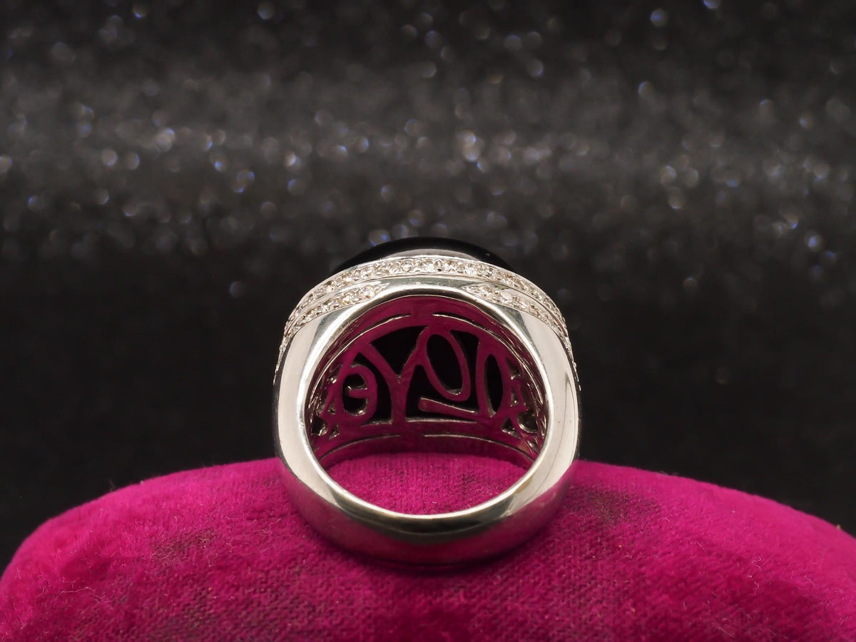 18k White Gold Domed Onyx and Diamond Statement Ring - VHK#234