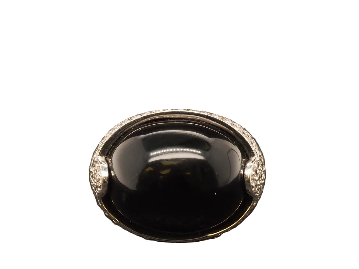 18k White Gold Domed Onyx and Diamond Statement Ring - VHK#234