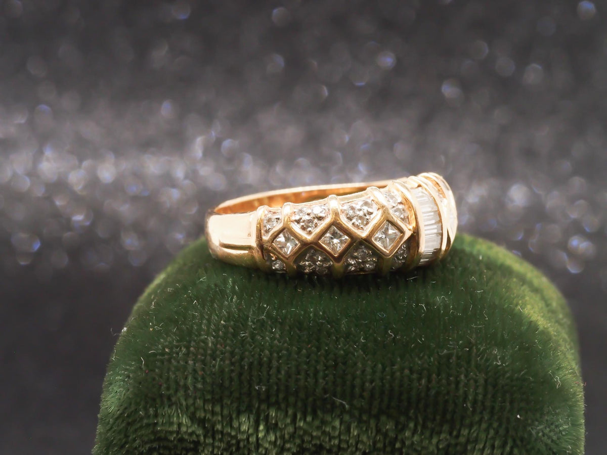 14k Yellow Gold Round and Baguette Diamond Wedding Band - VHK#231