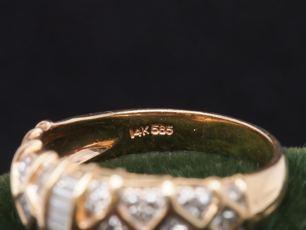 14k Yellow Gold Round and Baguette Diamond Wedding Band - VHK#231