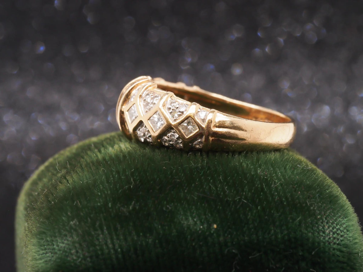 14k Yellow Gold Round and Baguette Diamond Wedding Band - VHK#231