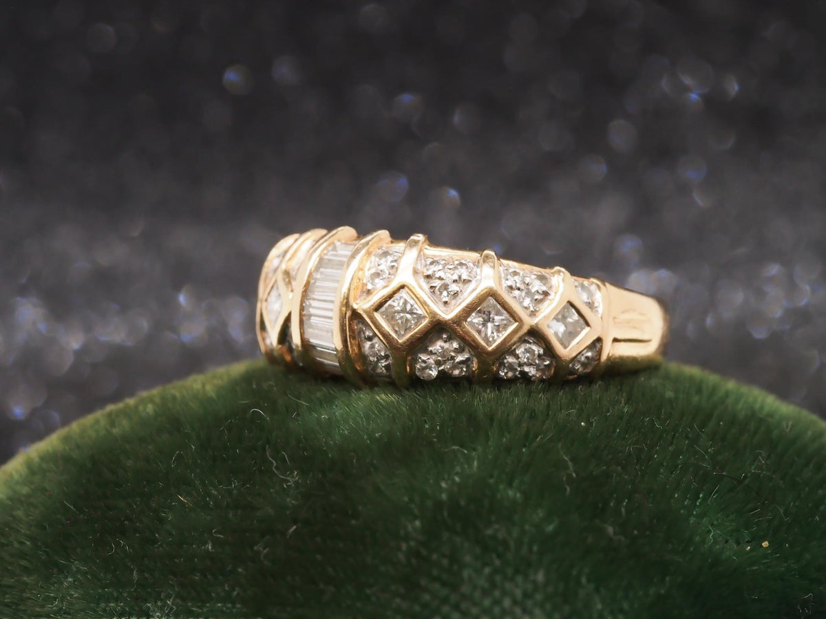 14k Yellow Gold Round and Baguette Diamond Wedding Band - VHK#231