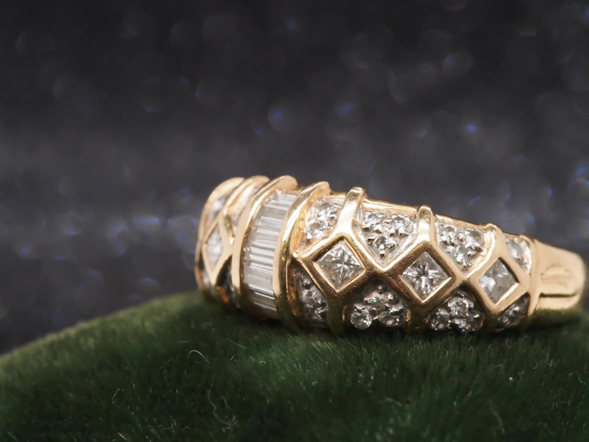 14k Yellow Gold Round and Baguette Diamond Wedding Band - VHK#231