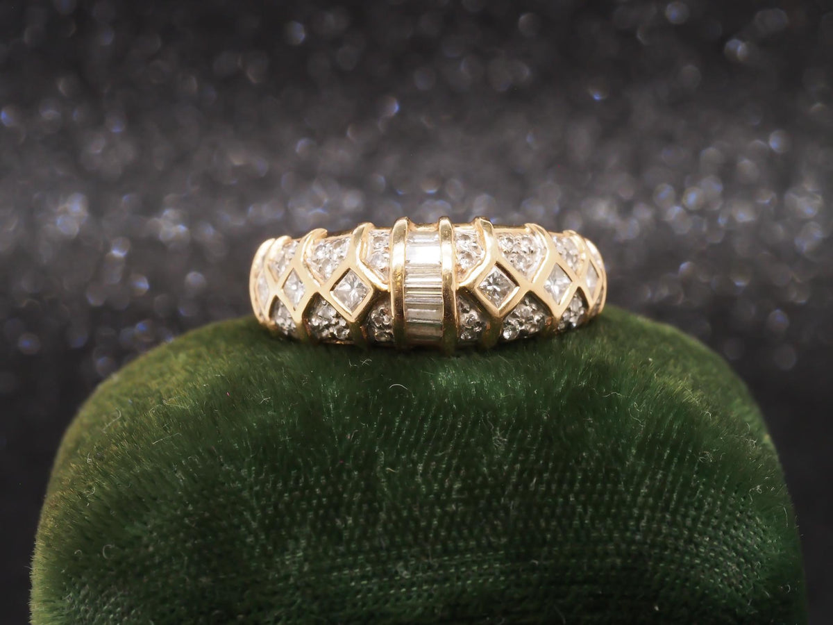 14k Yellow Gold Round and Baguette Diamond Wedding Band - VHK#231
