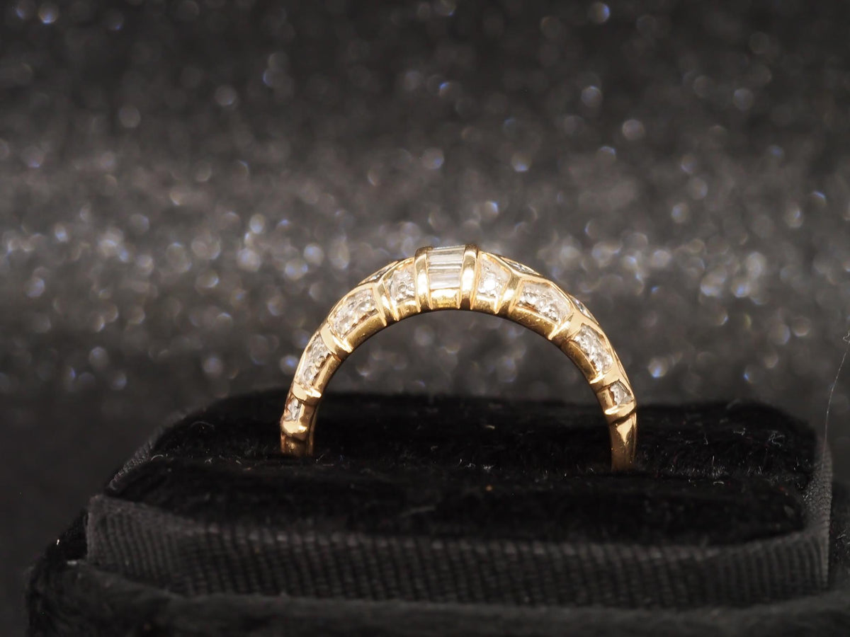 14k Yellow Gold Round and Baguette Diamond Wedding Band - VHK#231