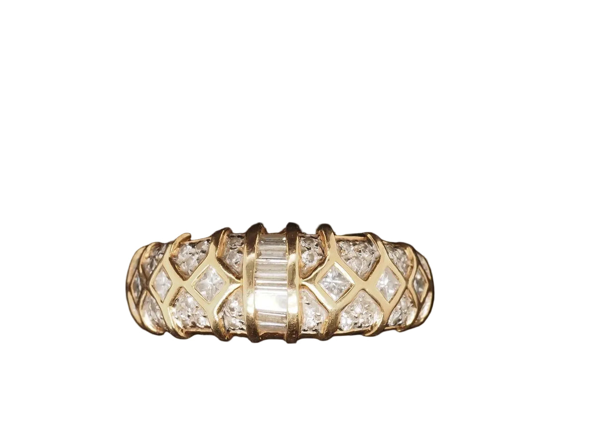 14k Yellow Gold Round and Baguette Diamond Wedding Band - VHK#231