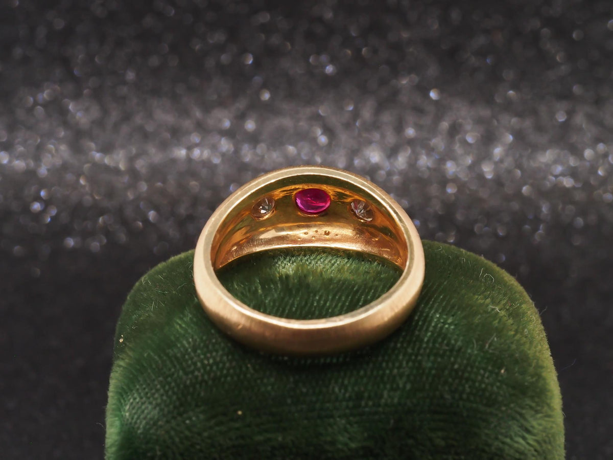 14k Yellow Gold Ruby and Diamond Three Stone Ring, Circa 1940s - VHK#226