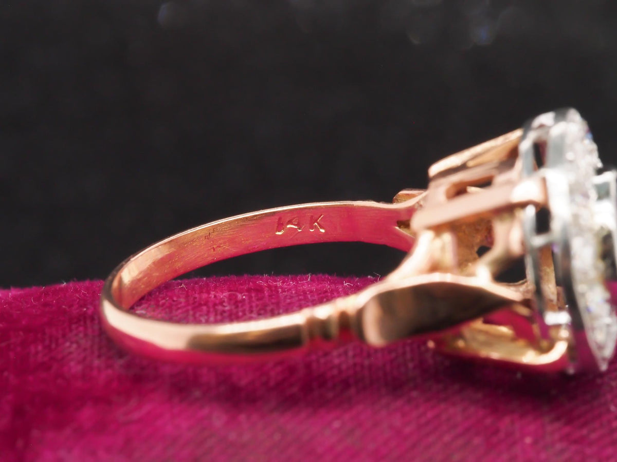 Edwardian 14k Rose Gold Amethyst and Diamond Halo Ring - VHK#221