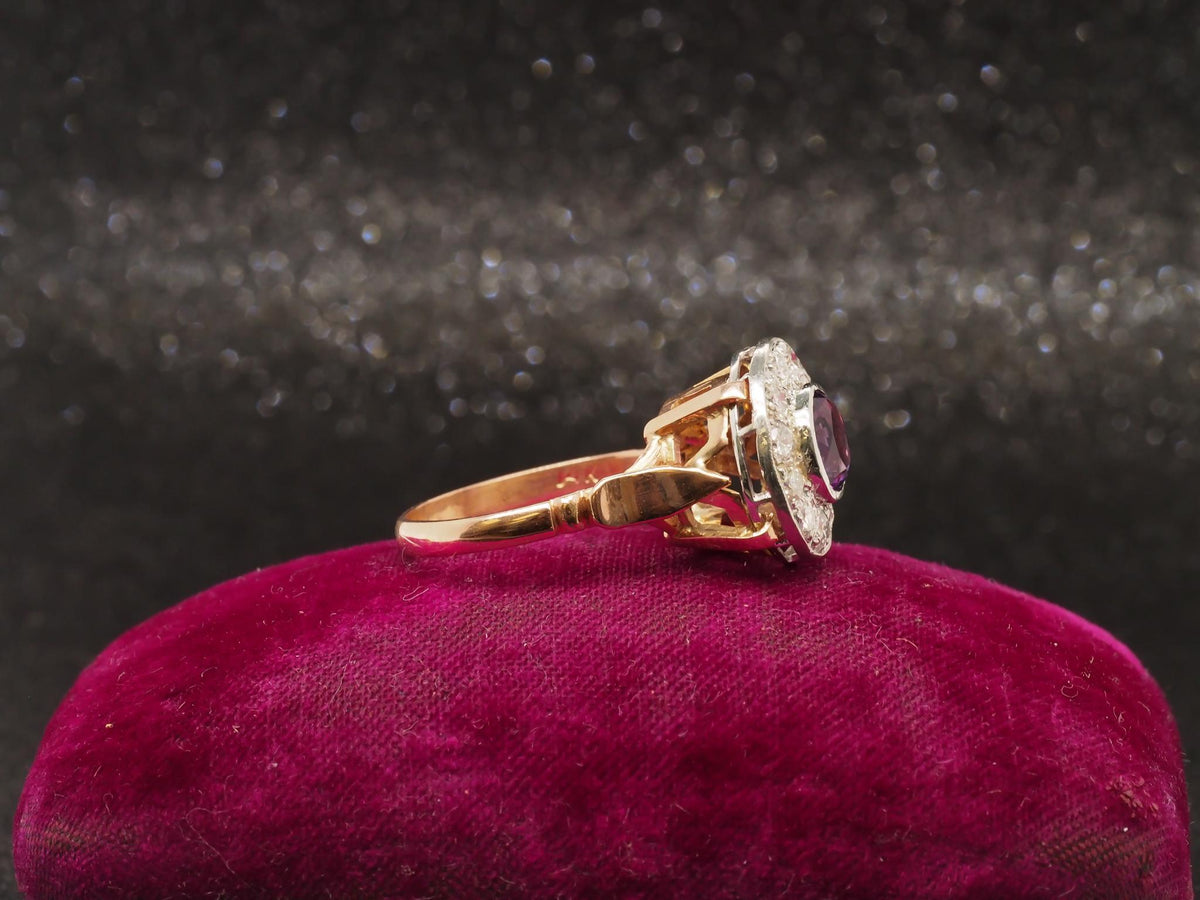 Edwardian 14k Rose Gold Amethyst and Diamond Halo Ring - VHK#221
