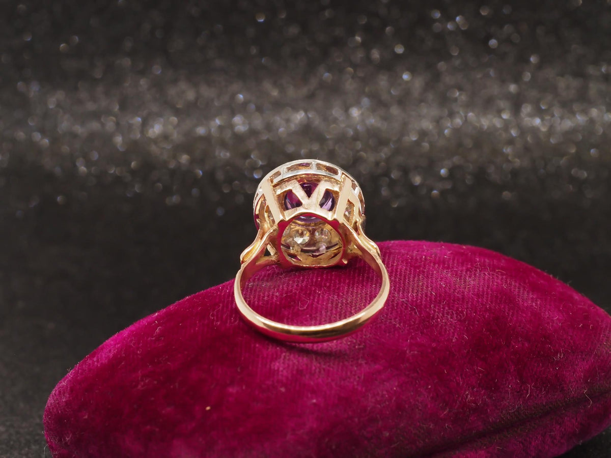 Edwardian 14k Rose Gold Amethyst and Diamond Halo Ring - VHK#221