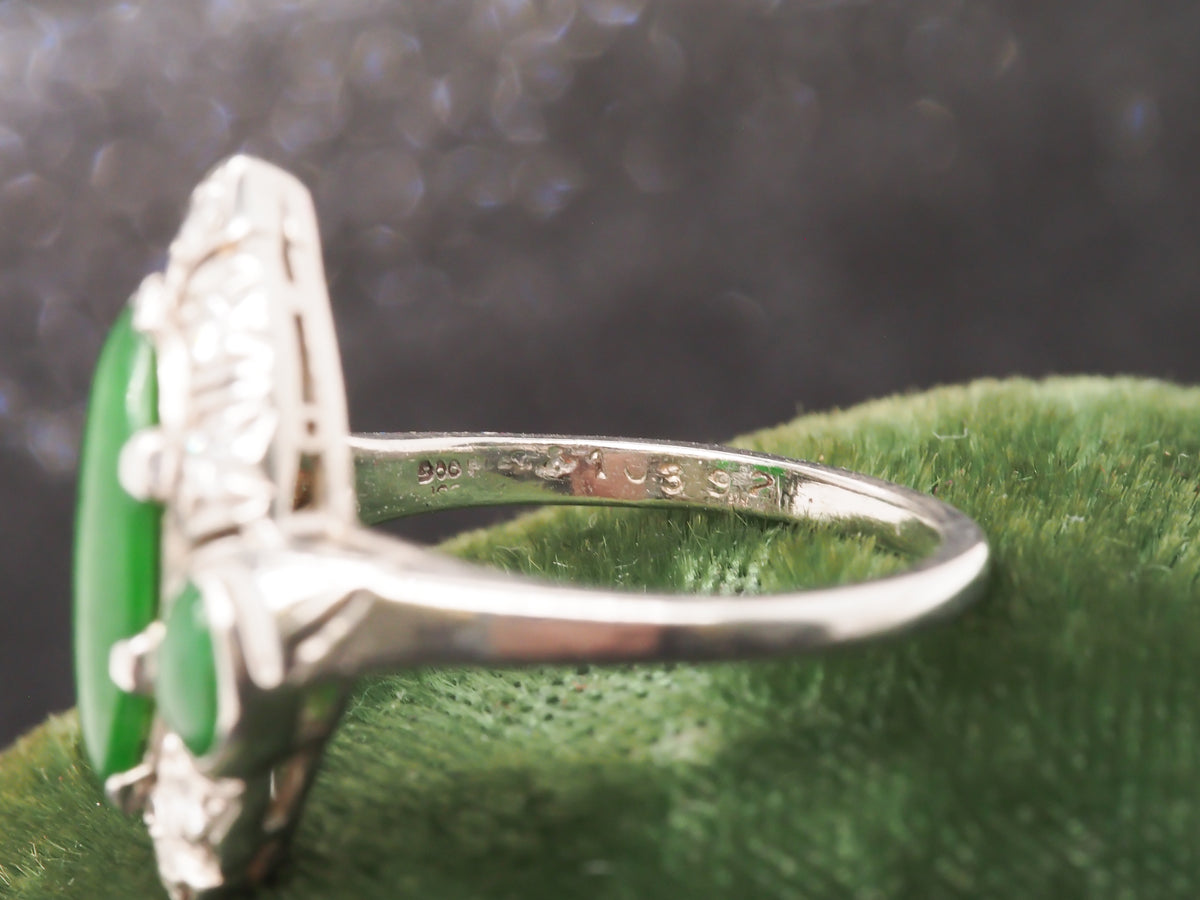 1940s Platinum Art Deco Jade and Diamond Ring - VHK#208