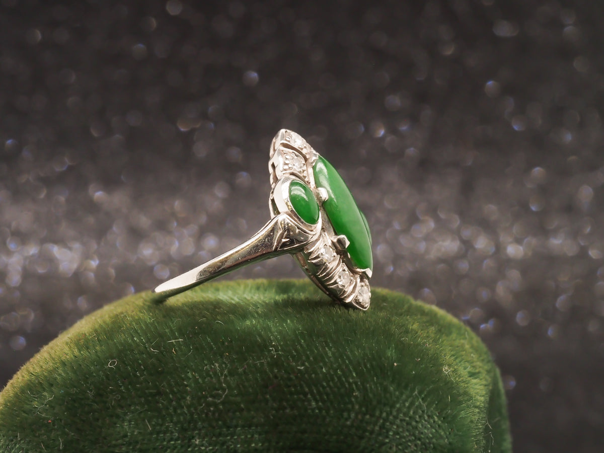1940s Platinum Art Deco Jade and Diamond Ring - VHK#208