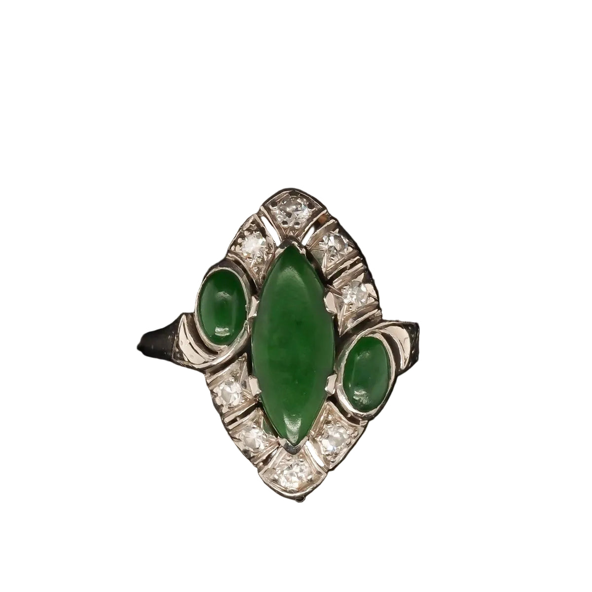 1940s Platinum Art Deco Jade and Diamond Ring - VHK#208