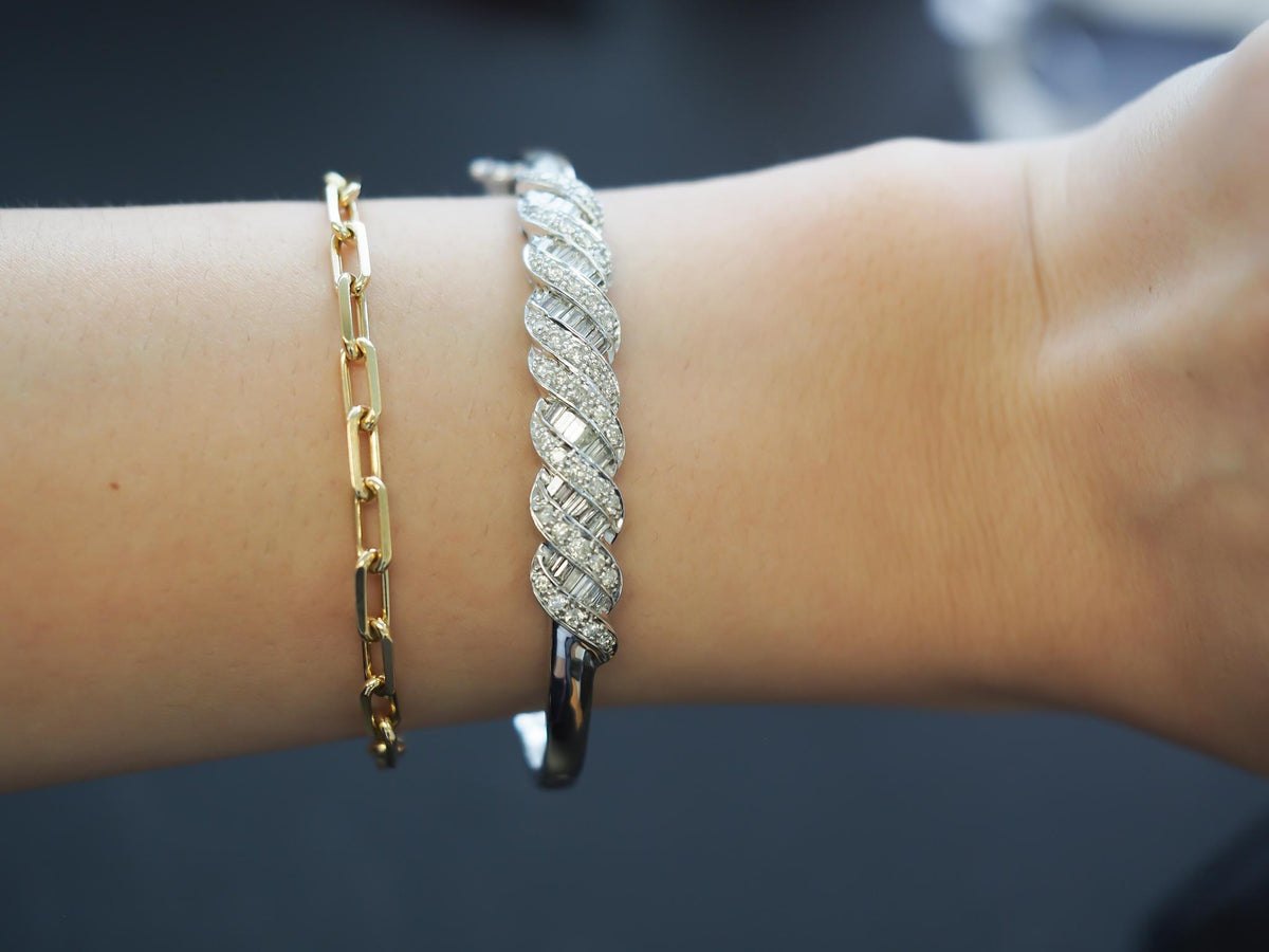 14k White Gold 3.50 Carat Diamond Bangle Bracelet - VHK#277