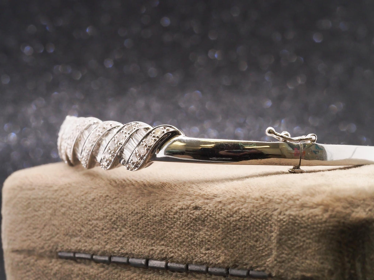 14k White Gold 3.50 Carat Diamond Bangle Bracelet - VHK#277