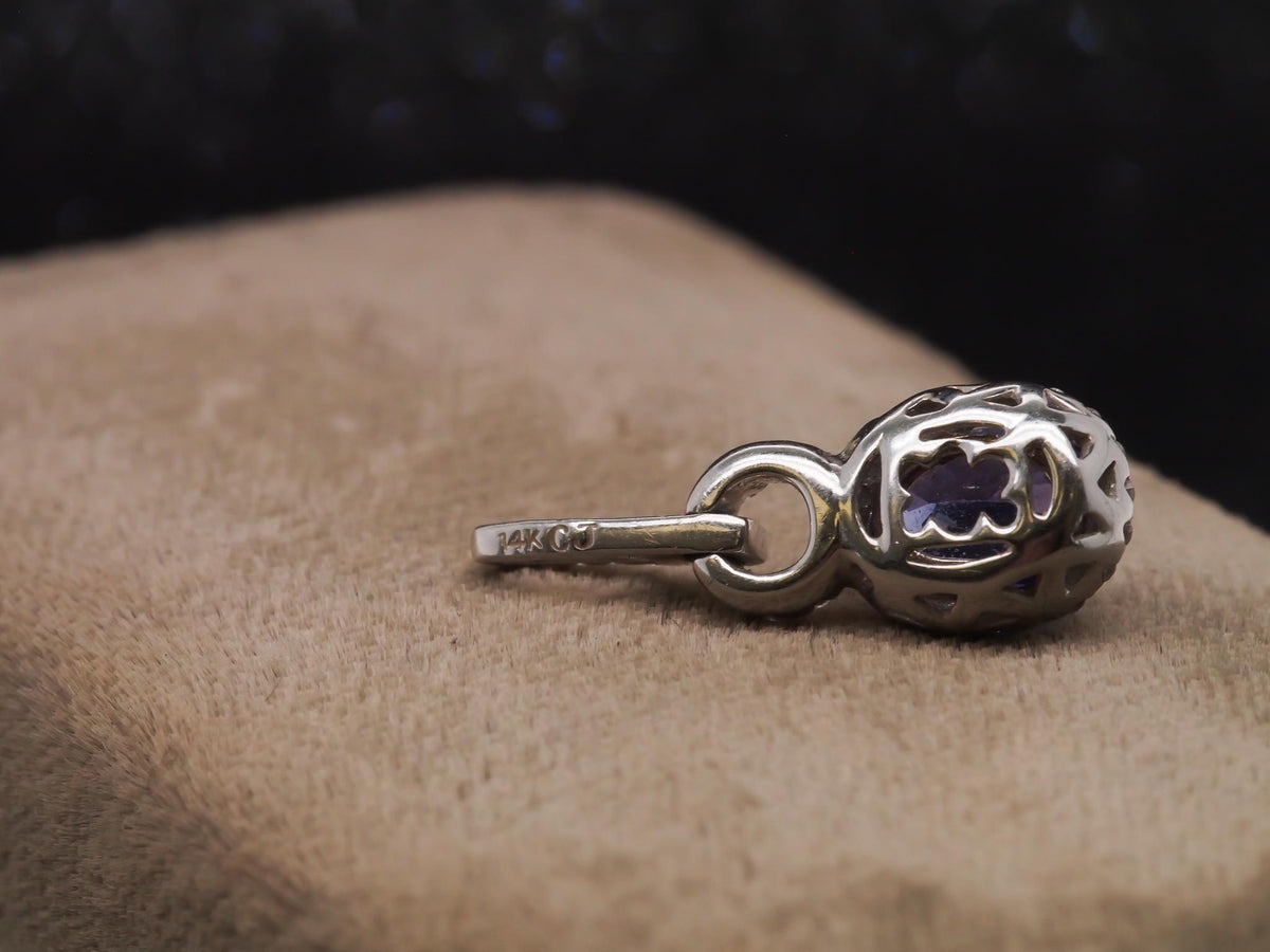 14k White Gold Tanzanite and Diamond Halo Pendant - VHK#276