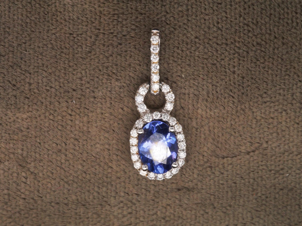 14k White Gold Tanzanite and Diamond Halo Pendant - VHK#276