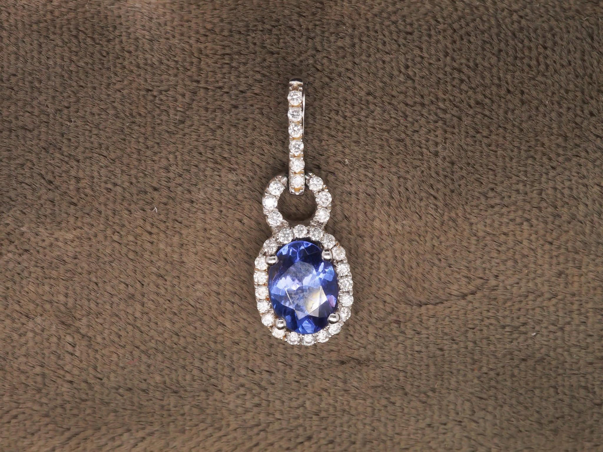 14k White Gold Tanzanite and Diamond Halo Pendant - VHK#276