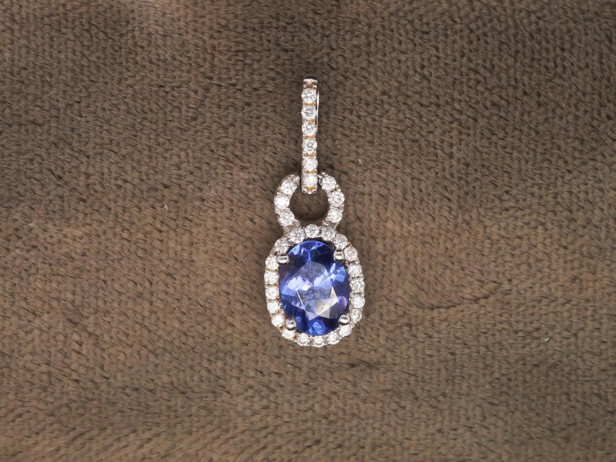 14k White Gold Tanzanite and Diamond Halo Pendant - VHK#276