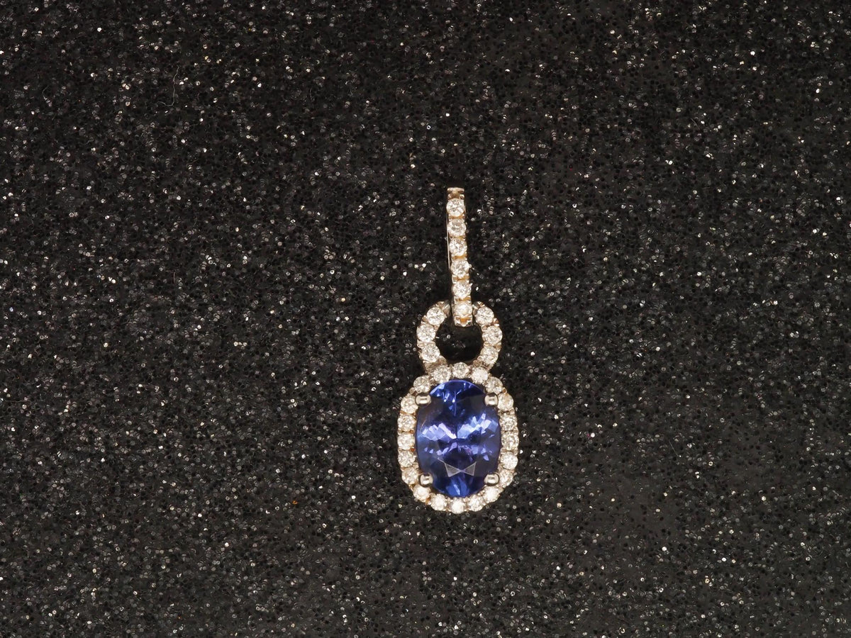 14k White Gold Tanzanite and Diamond Halo Pendant - VHK#276