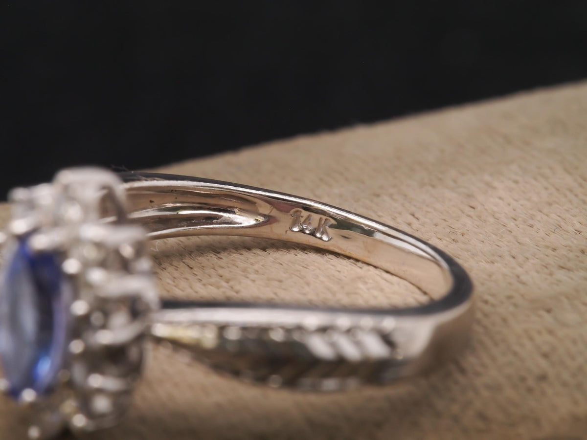 14K White Gold Marquise Tanzanite and Diamond Engagement Ring - VHK#275