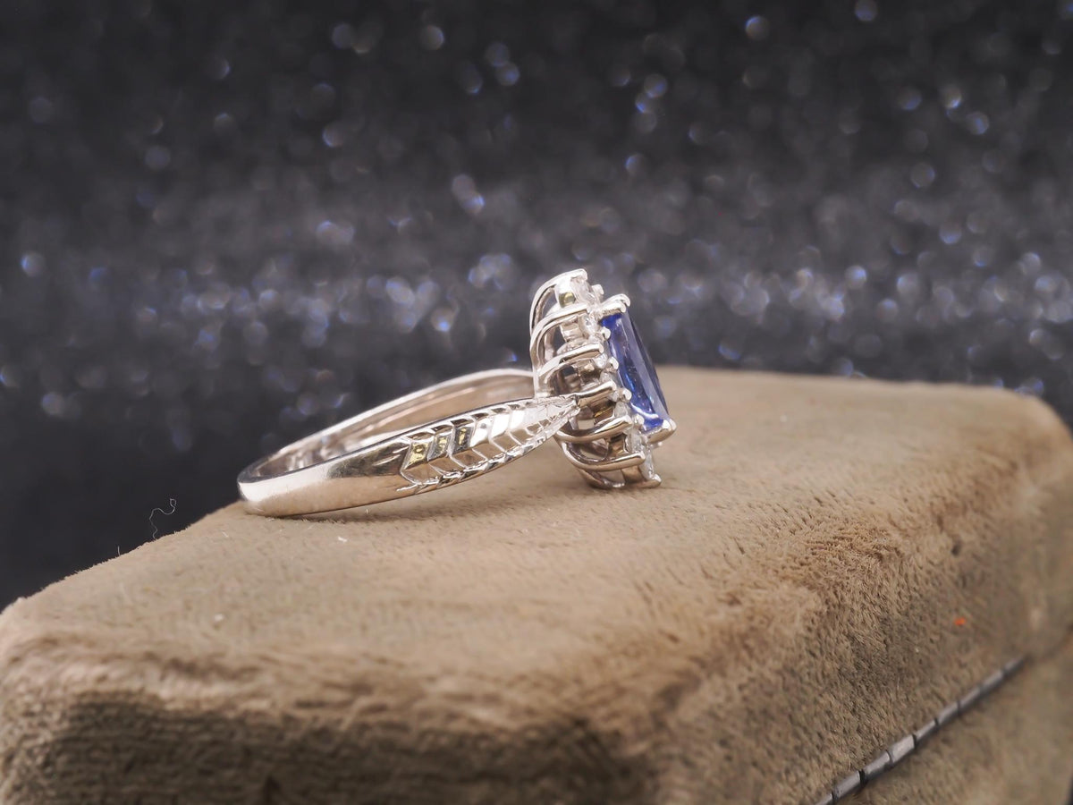 14K White Gold Marquise Tanzanite and Diamond Engagement Ring - VHK#275