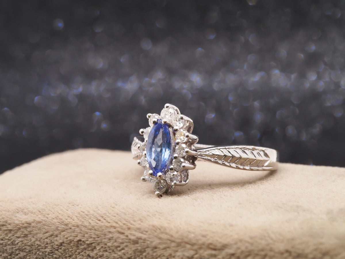 14K White Gold Marquise Tanzanite and Diamond Engagement Ring - VHK#275