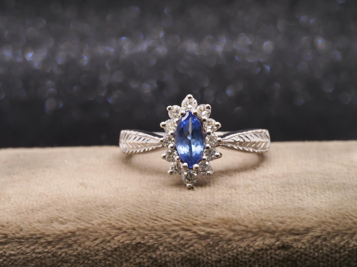 14K White Gold Marquise Tanzanite and Diamond Engagement Ring - VHK#275