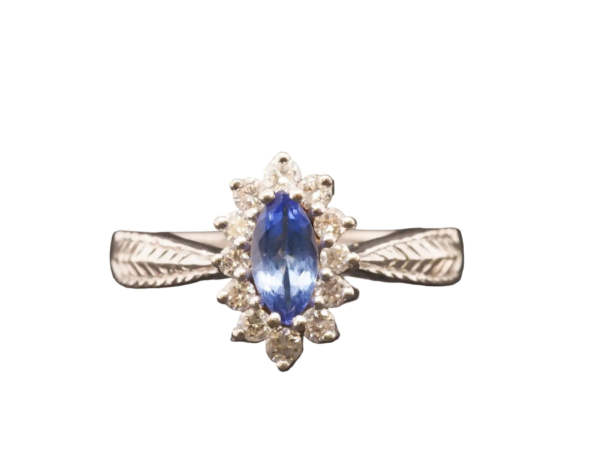 14K White Gold Marquise Tanzanite and Diamond Engagement Ring - VHK#275