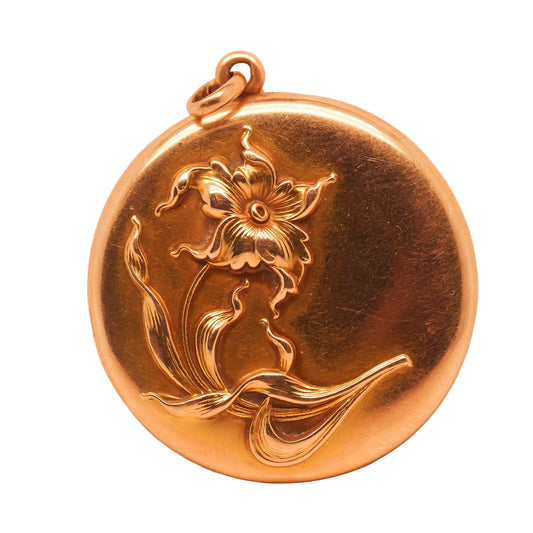 14K Yellow Gold Art Nouveau Floral Locket and Pendant - VHK#689