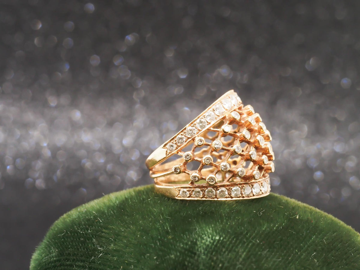 14k Yellow Gold Diamond Mesh Style Ring Band - VHK#259