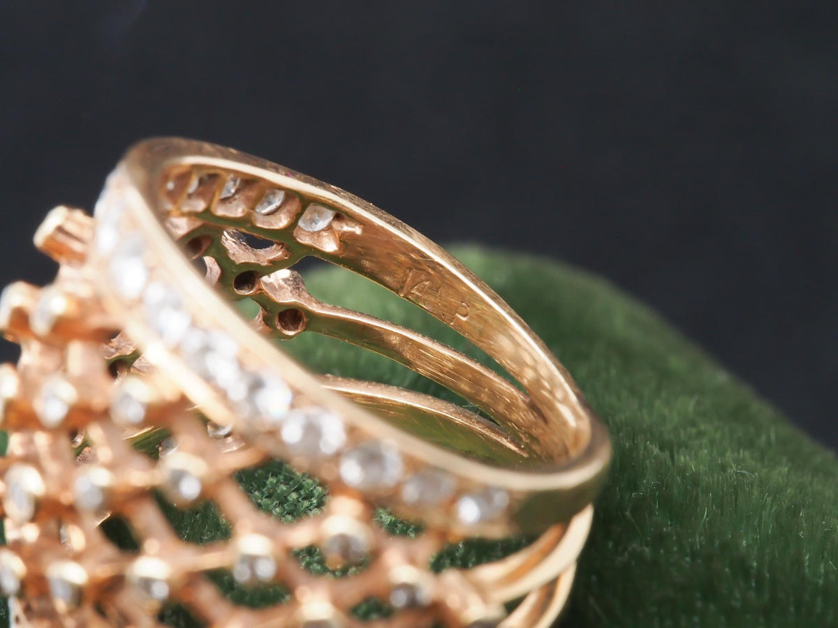 14k Yellow Gold Diamond Mesh Style Ring Band - VHK#259