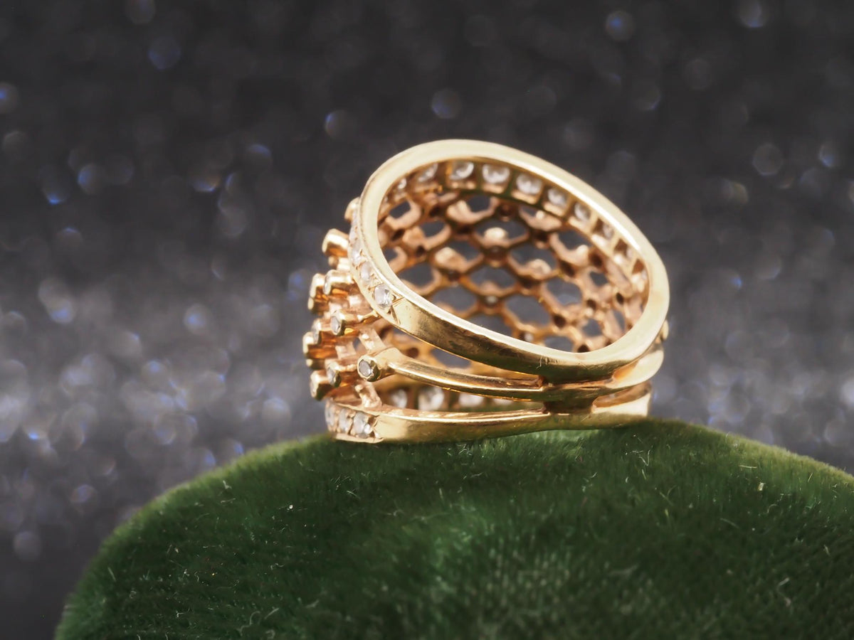 14k Yellow Gold Diamond Mesh Style Ring Band - VHK#259