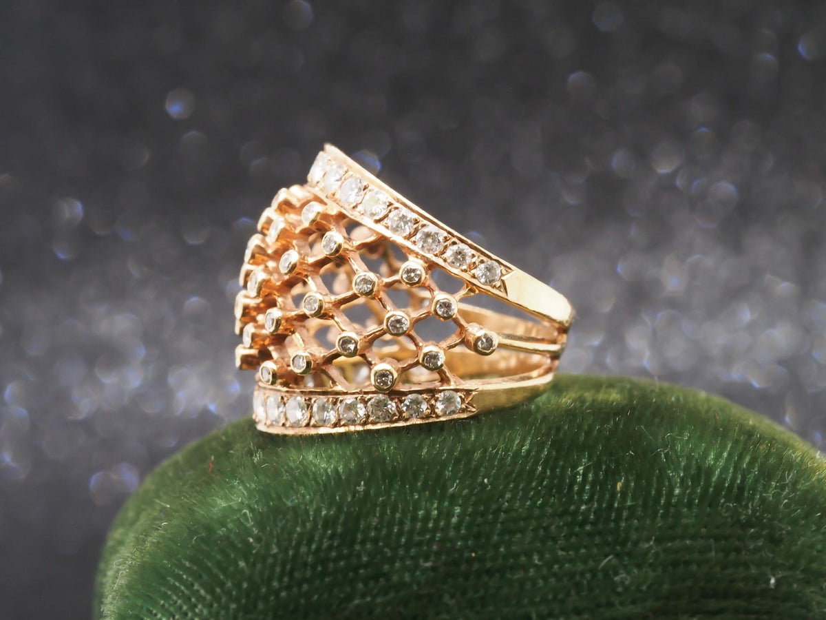14k Yellow Gold Diamond Mesh Style Ring Band - VHK#259