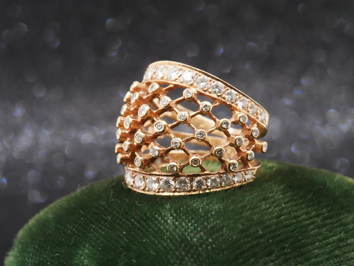 14k Yellow Gold Diamond Mesh Style Ring Band - VHK#259