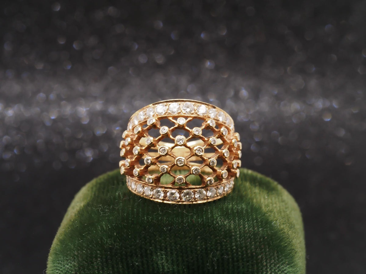14k Yellow Gold Diamond Mesh Style Ring Band - VHK#259