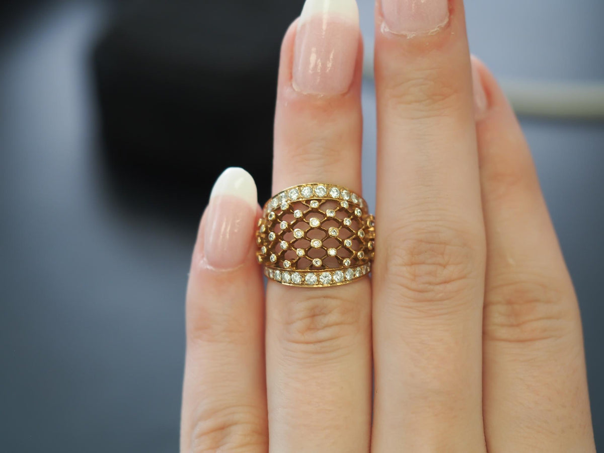14k Yellow Gold Diamond Mesh Style Ring Band - VHK#259
