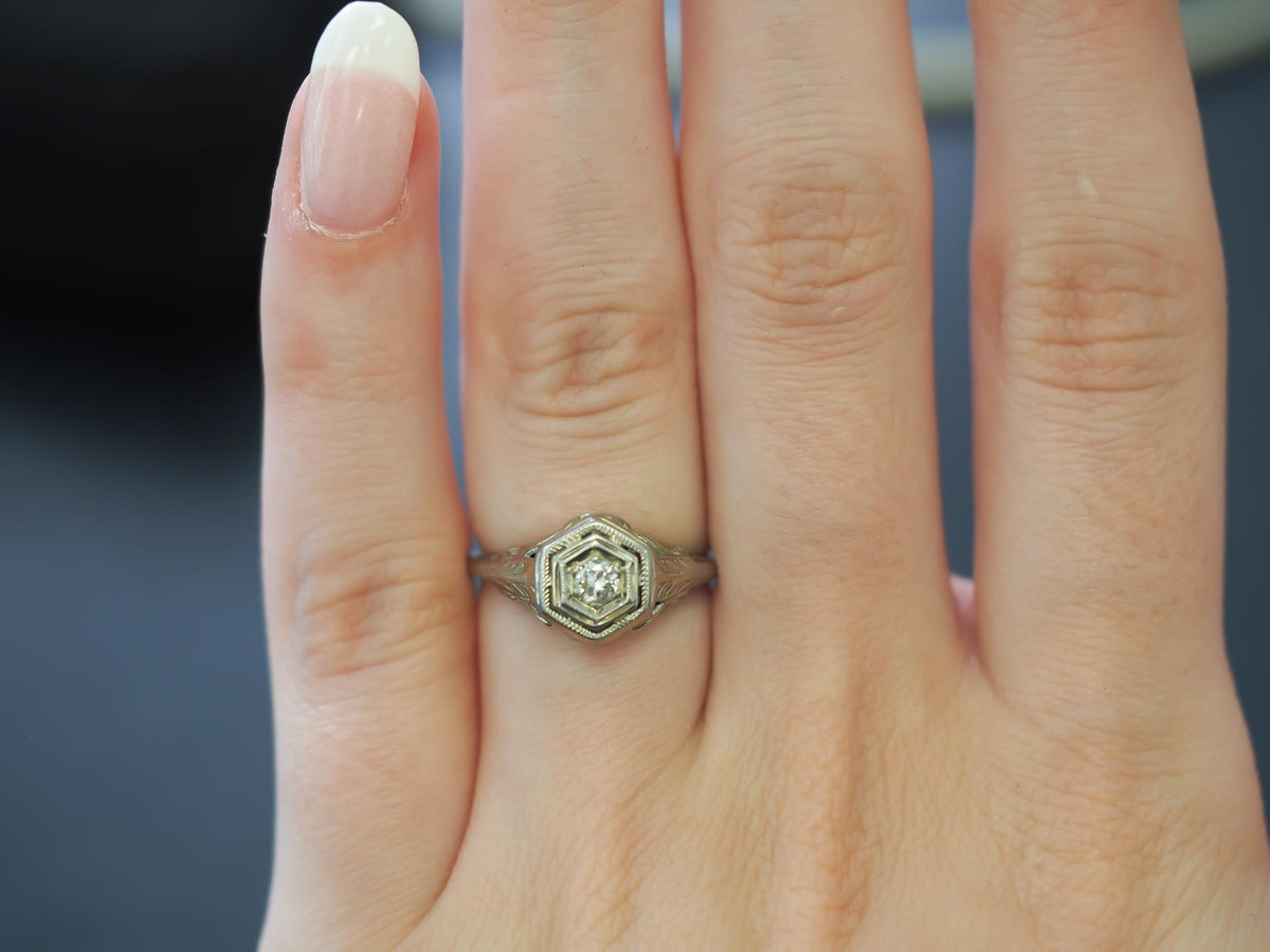 1940s 18k White Gold Old European Cut Diamond Engagement Ring - VHK#258