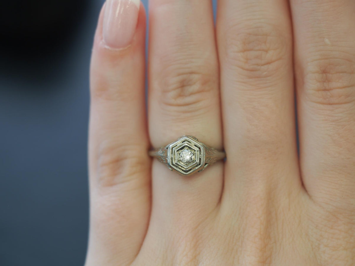 1940s 18k White Gold Old European Cut Diamond Engagement Ring - VHK#258