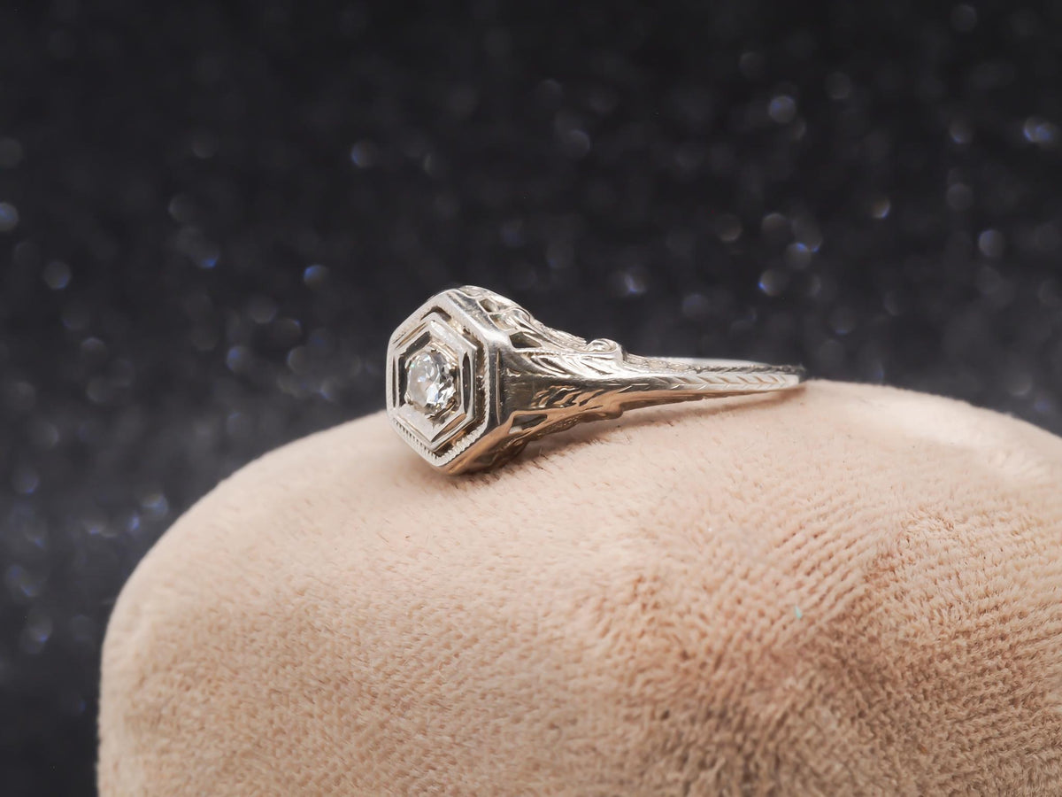 1940s 18k White Gold Old European Cut Diamond Engagement Ring - VHK#258