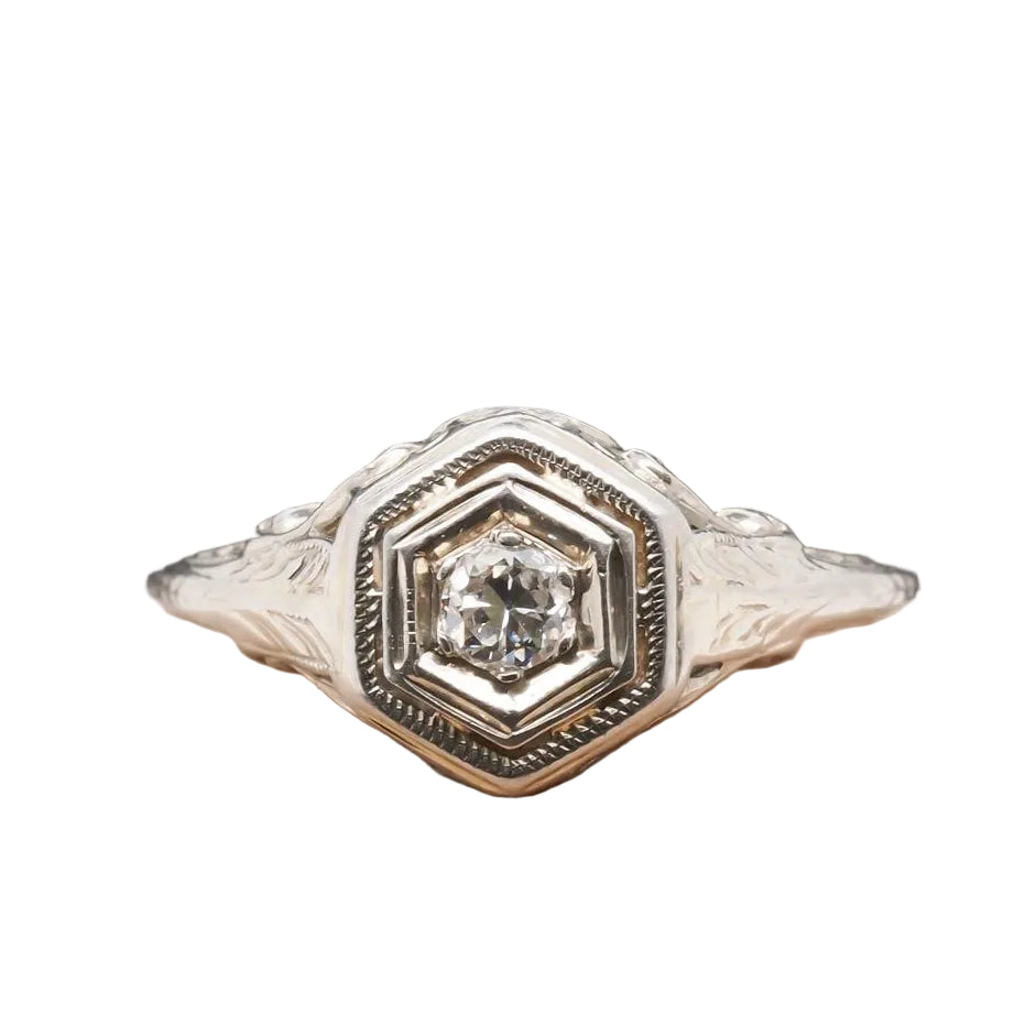 1940s 18k White Gold Old European Cut Diamond Engagement Ring - VHK#258