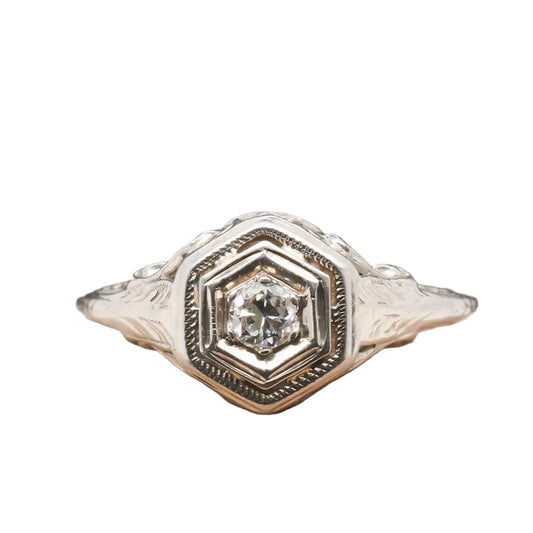 1940s 18k White Gold Old European Cut Diamond Engagement Ring - VHK#258