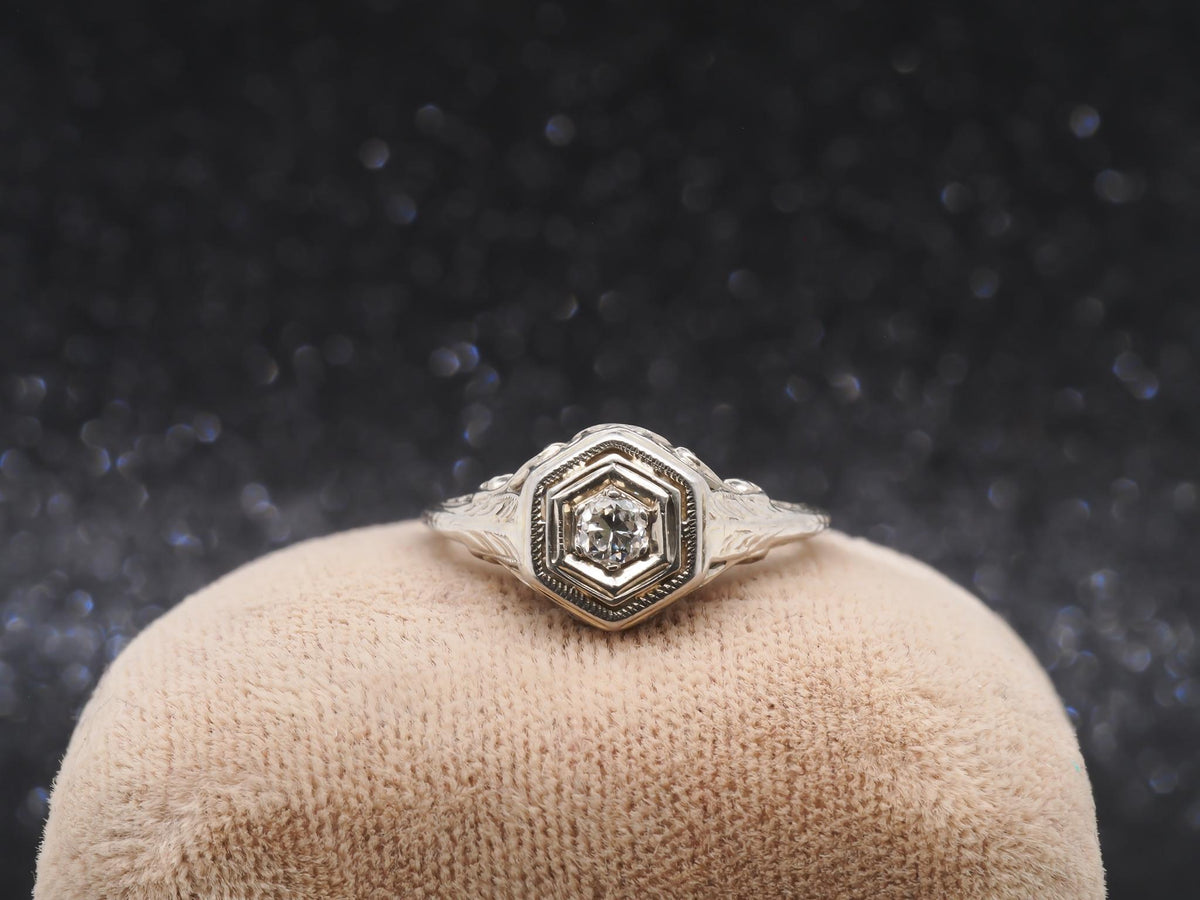 1940s 18k White Gold Old European Cut Diamond Engagement Ring - VHK#258
