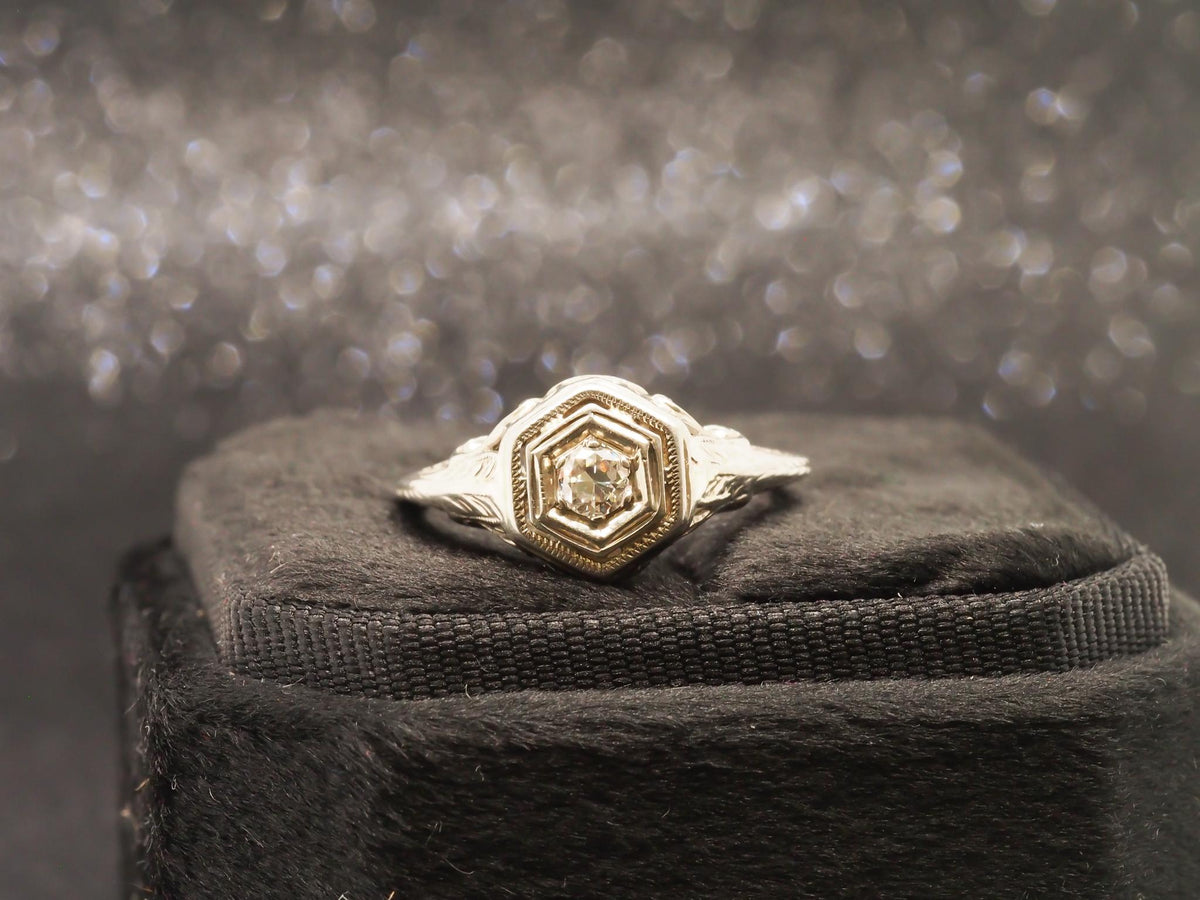 1940s 18k White Gold Old European Cut Diamond Engagement Ring - VHK#258