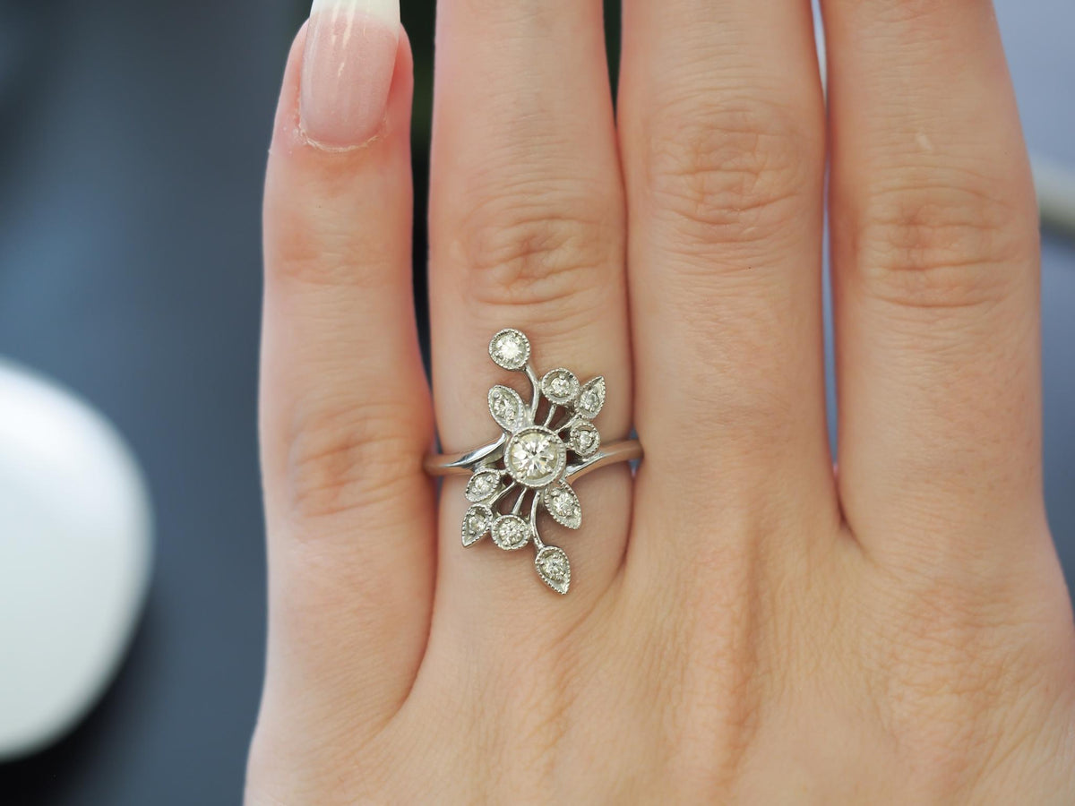 14k White Gold Diamond Cocktail Ring - VHK#252