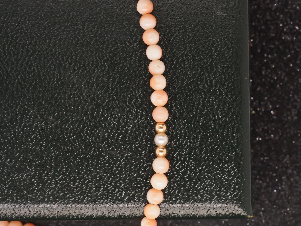 14K Yellow Gold Coral Bead Necklace with 14K Beads and Pearls - VHK#218
